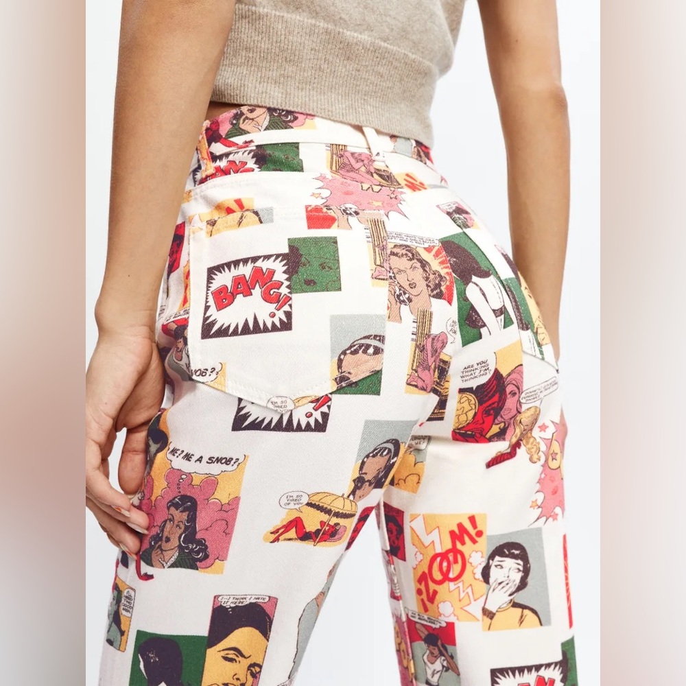 Reformation Denim Comic Strip Jeans White and Red